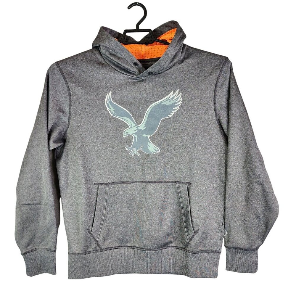 Mens American Eagle AEO Gray Fleece Pullover Hoodie Long Sleeve Polyester M